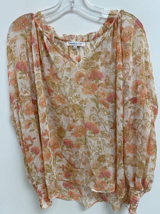 Orange Top Long Sleeve Rose And Olive, Size L
