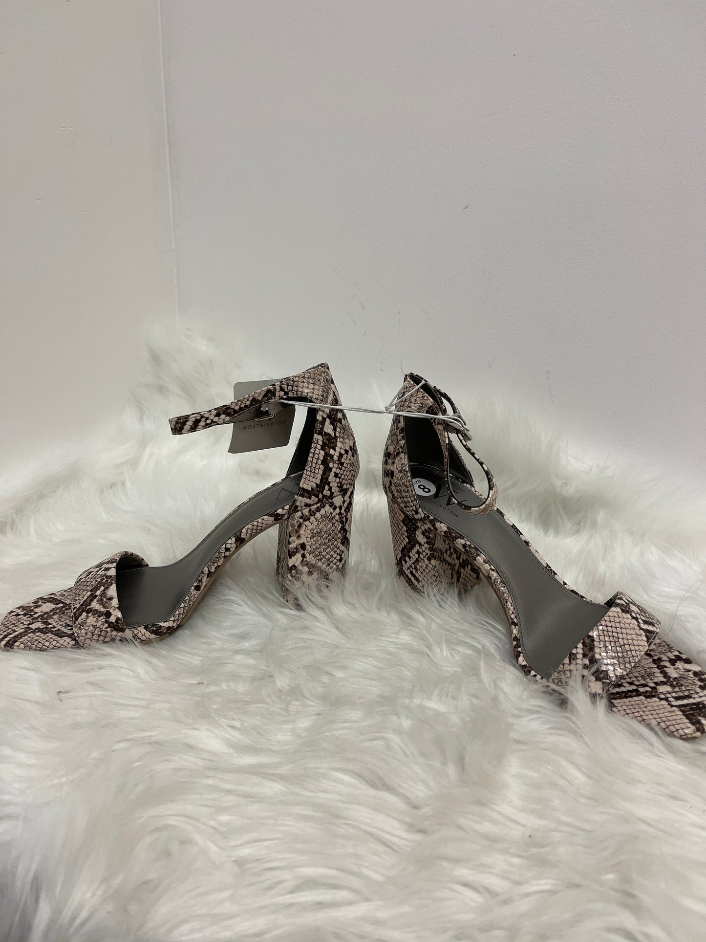 Snakeskin Print Sandals Heels Block Worthington, Size 8