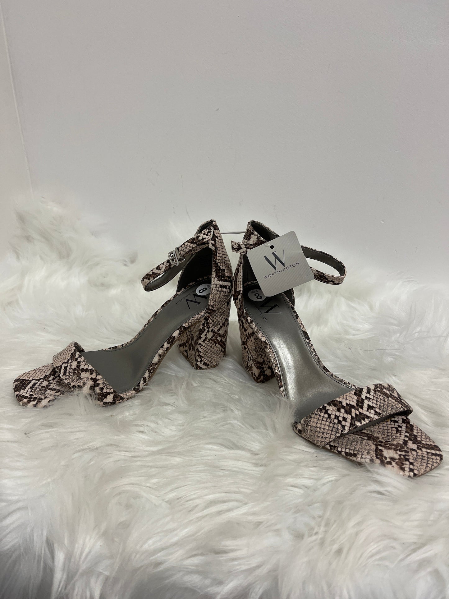 Snakeskin Print Sandals Heels Block Worthington, Size 8