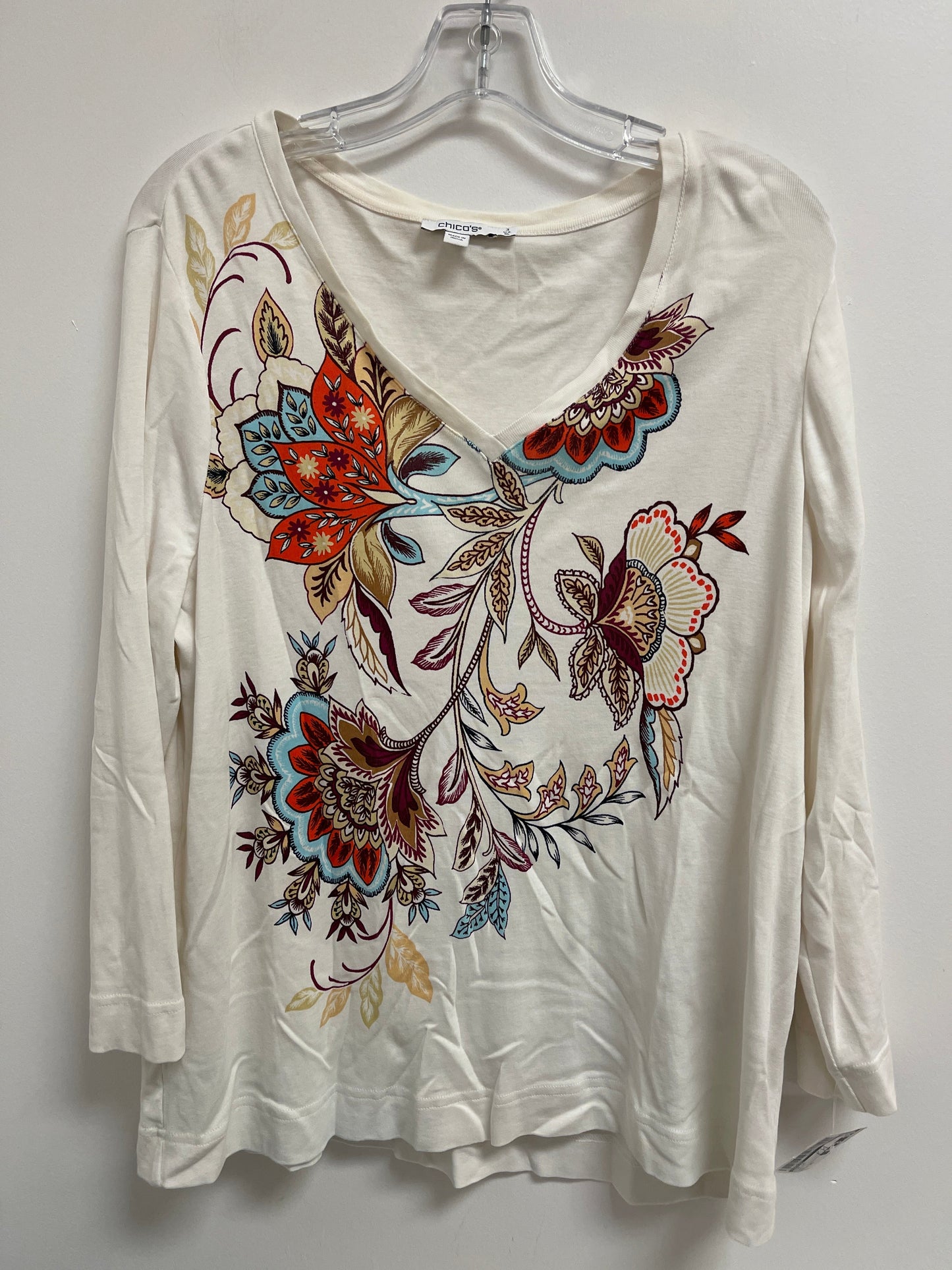 Top Long Sleeve By Chicos In White, Size: Xl