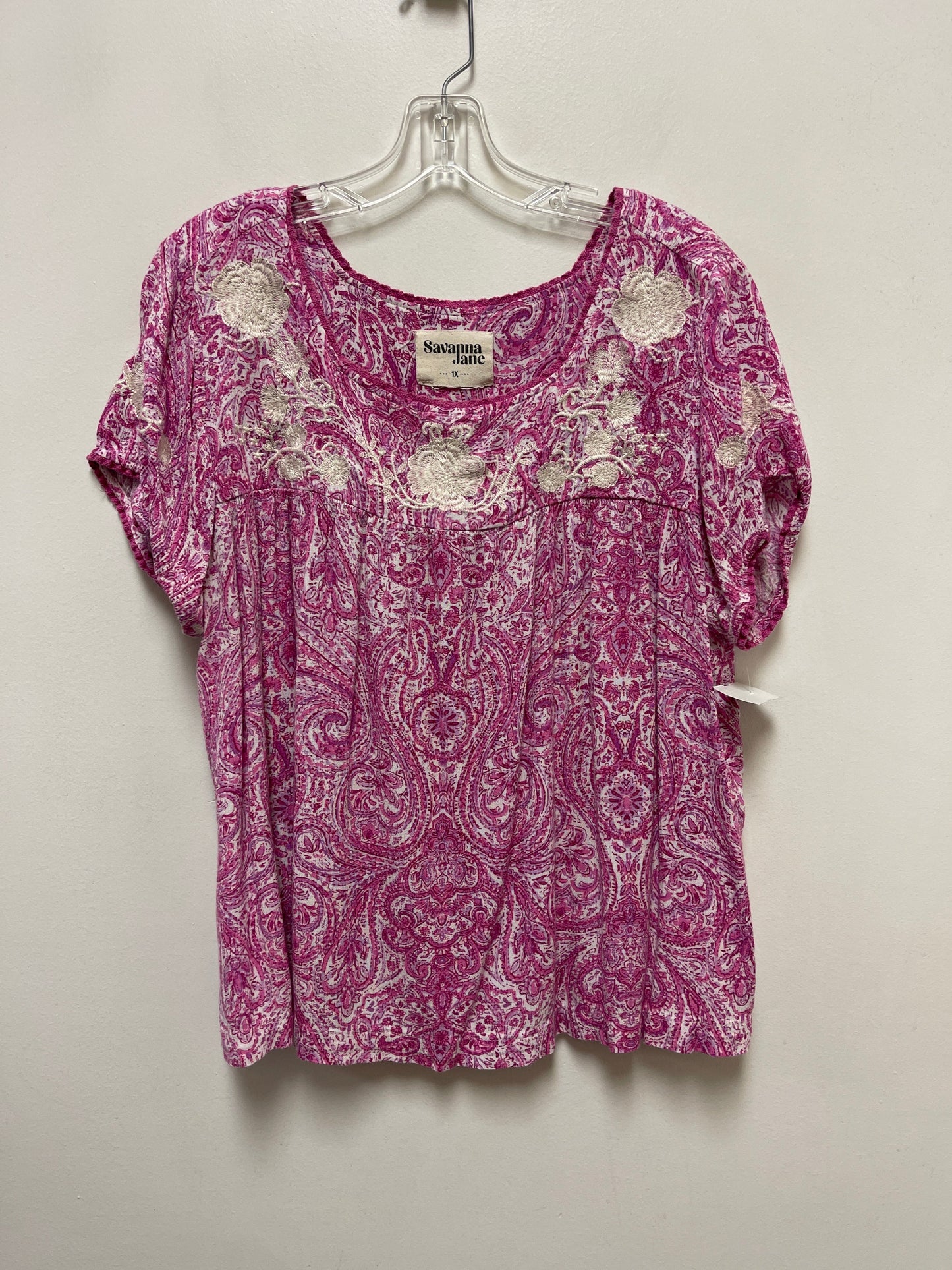 Top Short Sleeve By Savanna Jane In Purple, Size: 1x