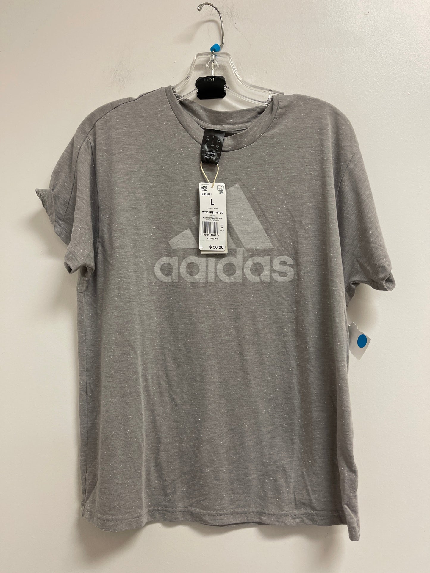 Athletic Top Short Sleeve By Adidas In Grey, Size: L