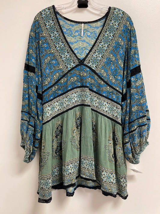 Tunic Long Sleeve By Free People In Blue & Green, Size: M