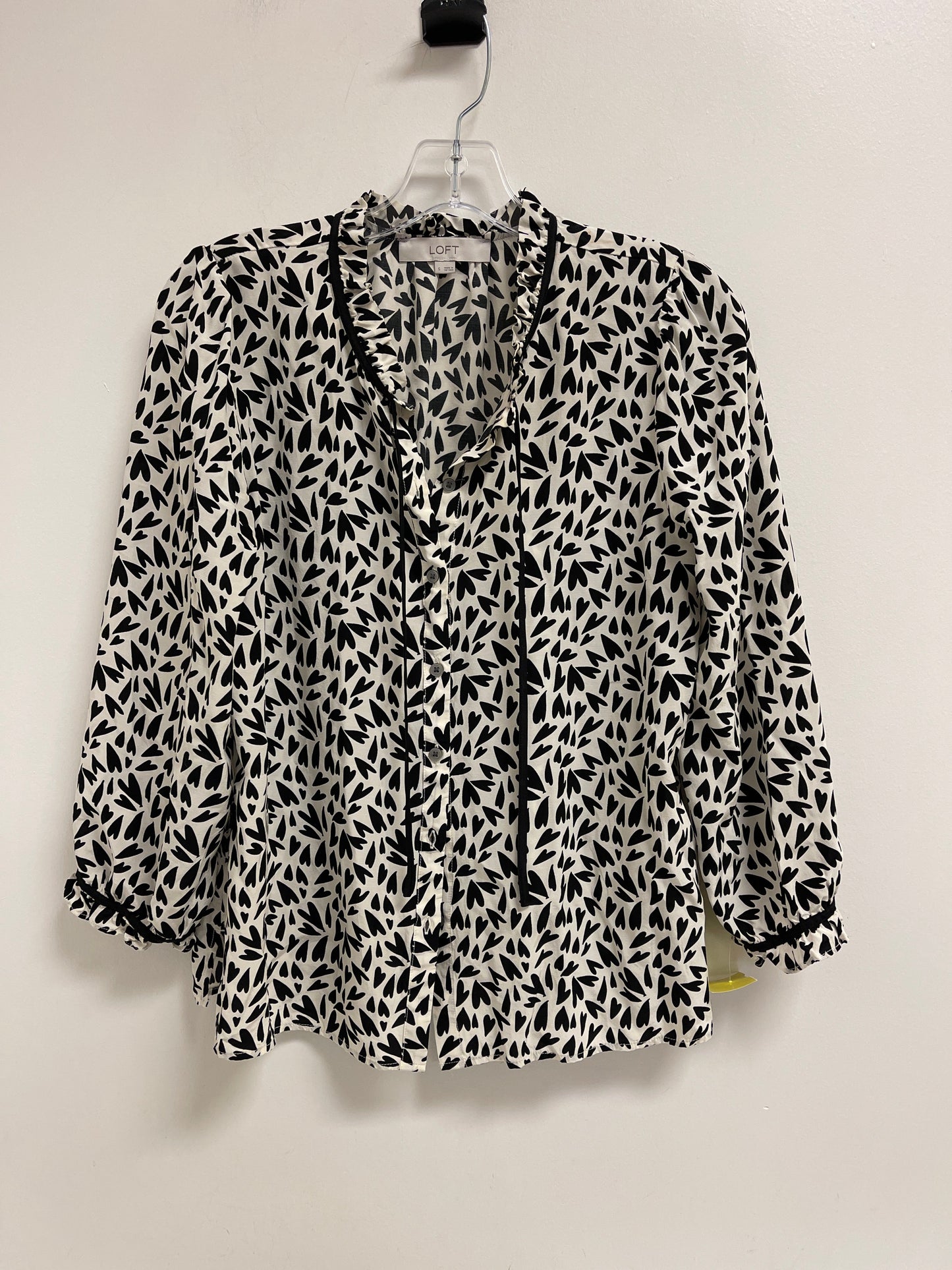 Blouse Long Sleeve By Loft In Black & Cream, Size: S