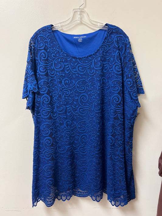 Top Short Sleeve By Jessica London In Blue, Size: 4x