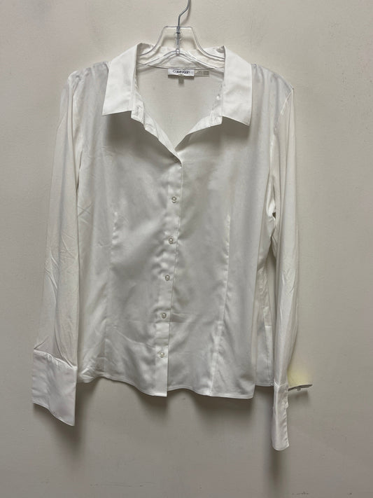 Blouse Long Sleeve By Calvin Klein In White, Size: Xl