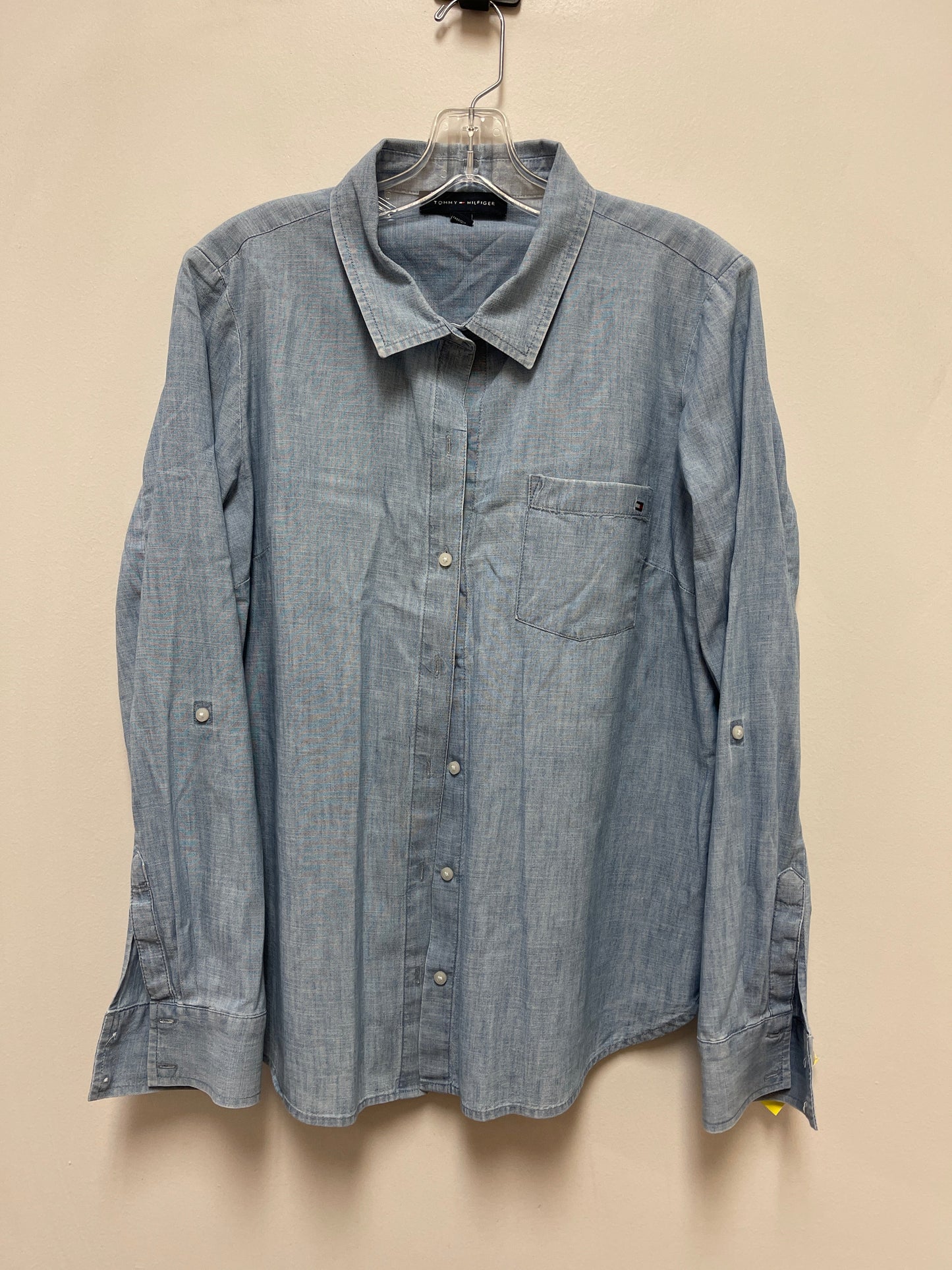 Blouse Long Sleeve By Tommy Hilfiger In Blue Denim, Size: L