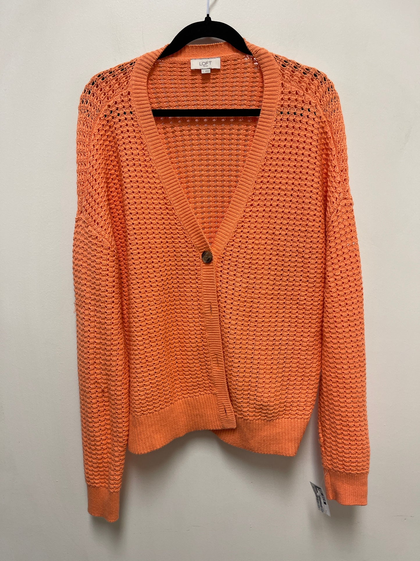 Sweater Cardigan By Loft In Orange, Size: L