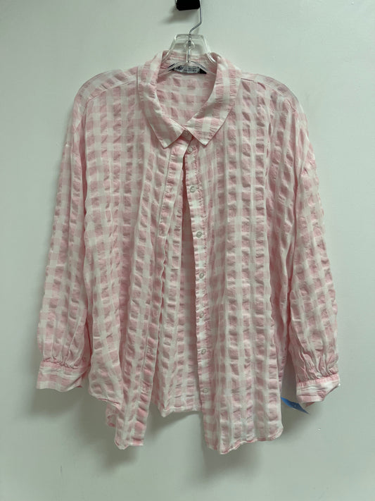 Blouse Long Sleeve By Zara In Pink, Size: M