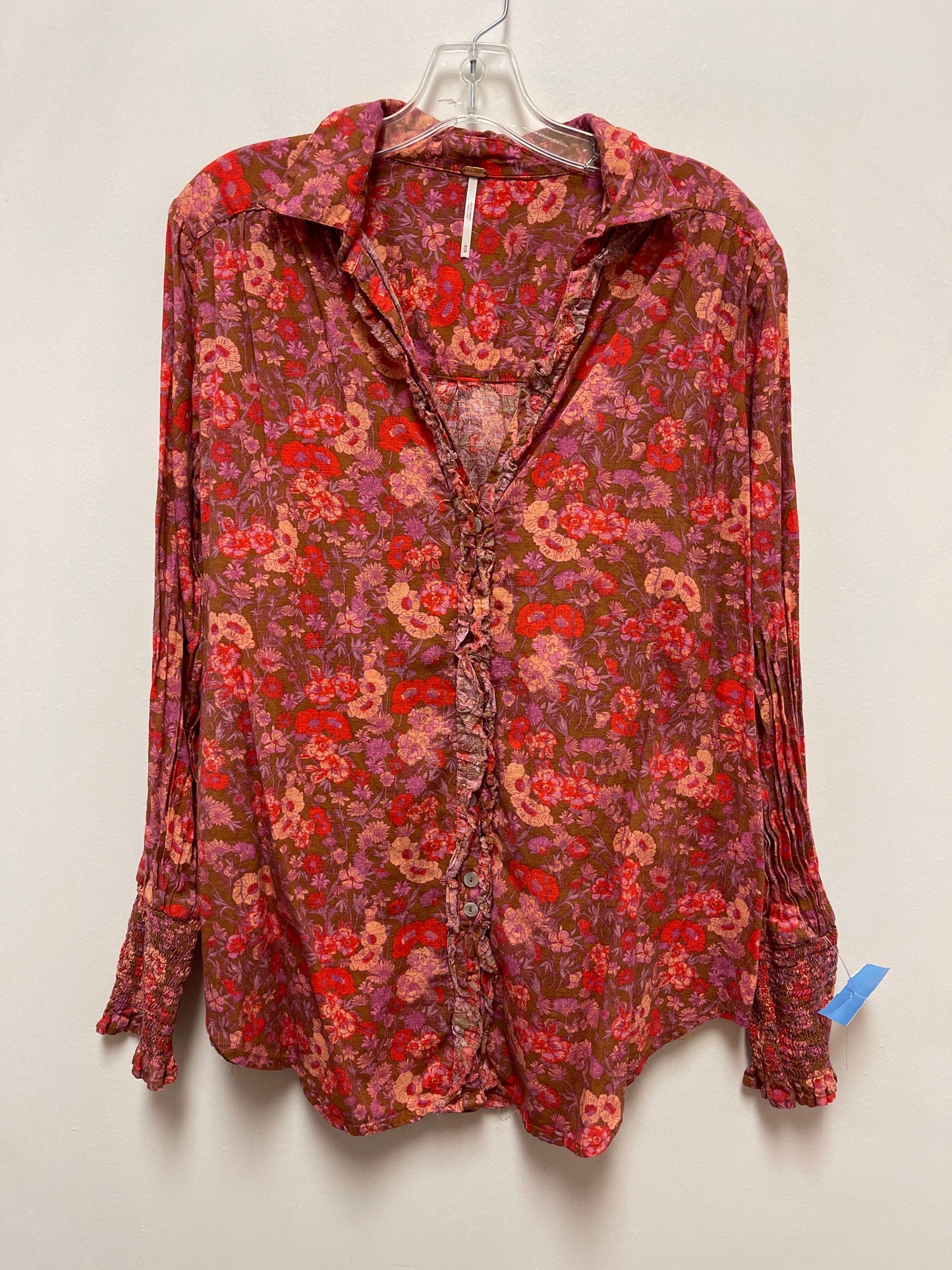 Blouse Long Sleeve By Free People In Floral Print, Size: M