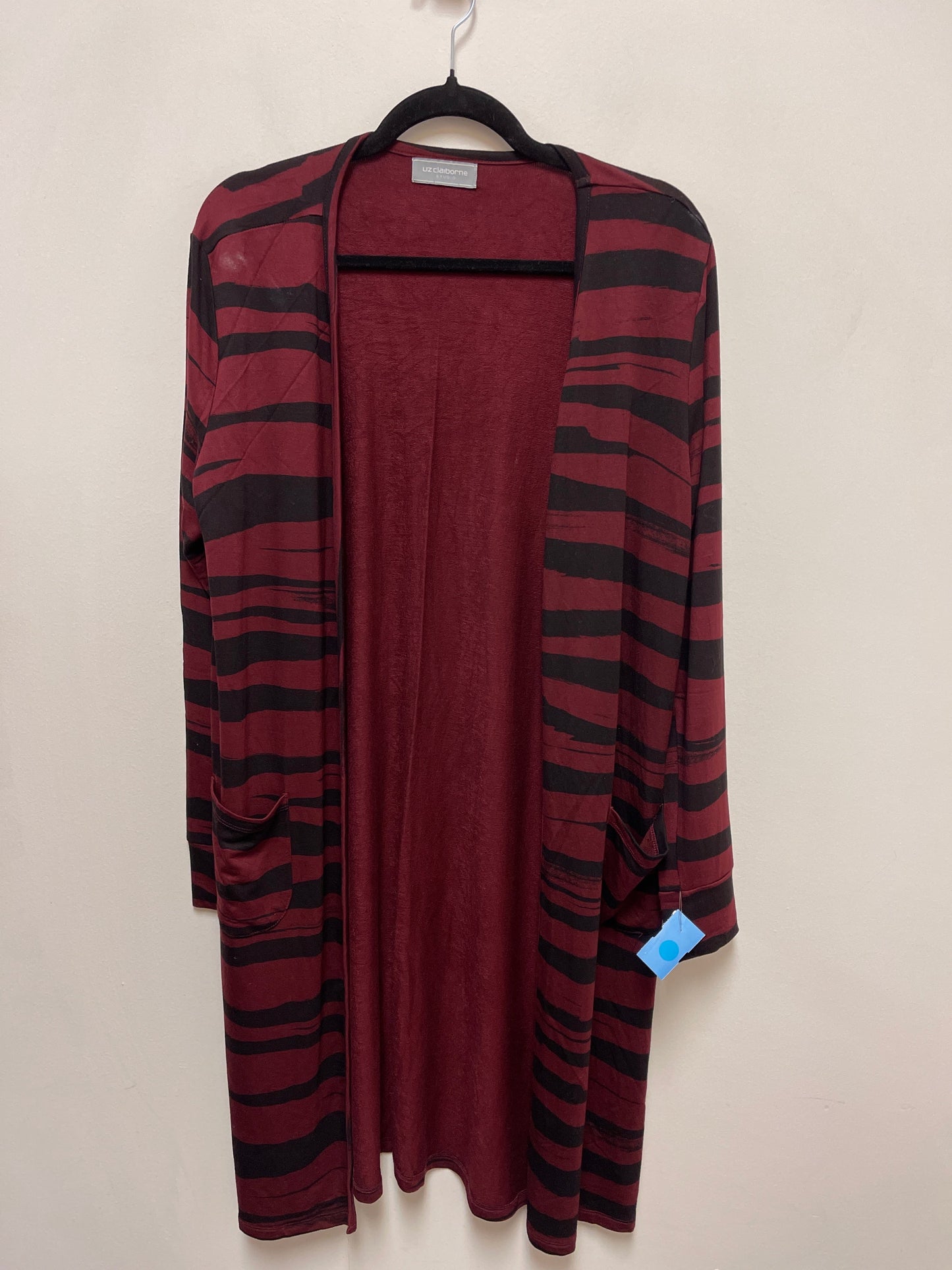 Sweater Cardigan By Liz Claiborne In Black & Red, Size: L