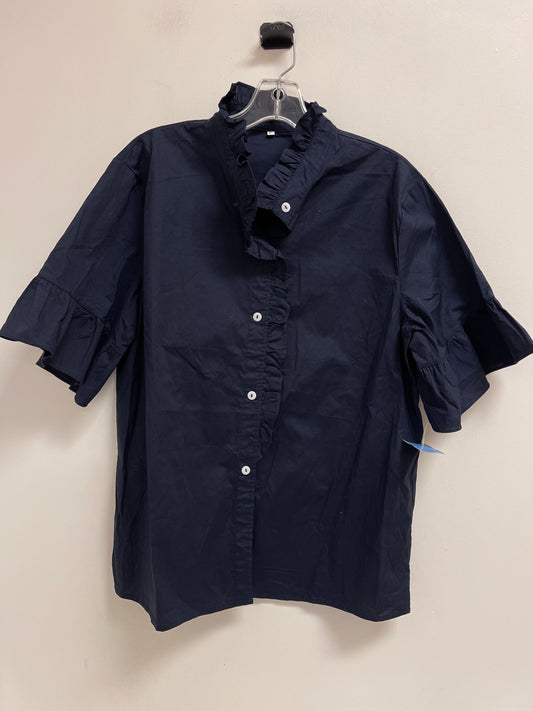 Blouse Short Sleeve By Clothes Mentor In Navy, Size: L