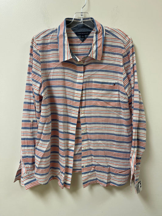 Blouse Long Sleeve By Tommy Hilfiger In Blue & Orange, Size: L