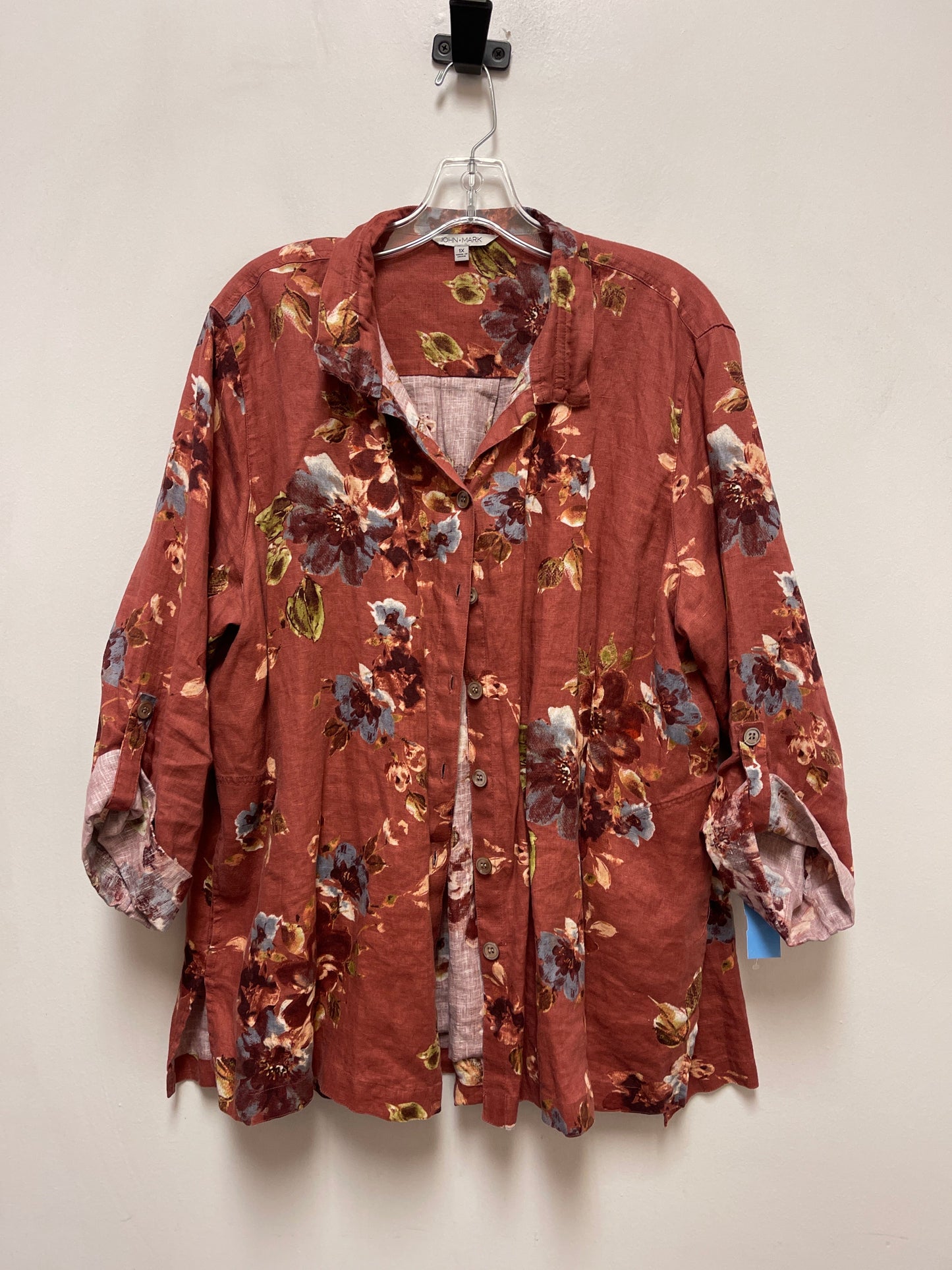 Blouse Long Sleeve By John Mark In Floral Print, Size: 1x