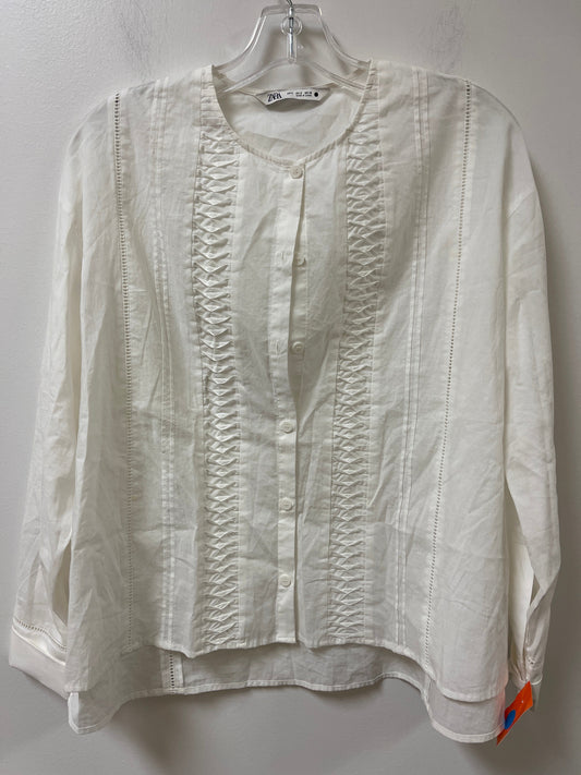 Blouse Long Sleeve By Zara In White, Size: S