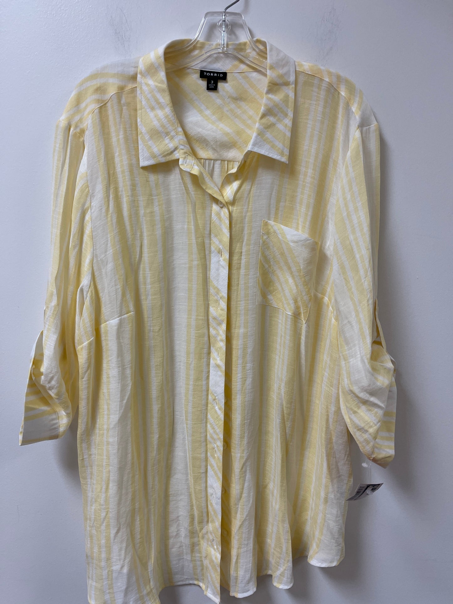 Blouse Long Sleeve By Torrid In Yellow, Size: 3x