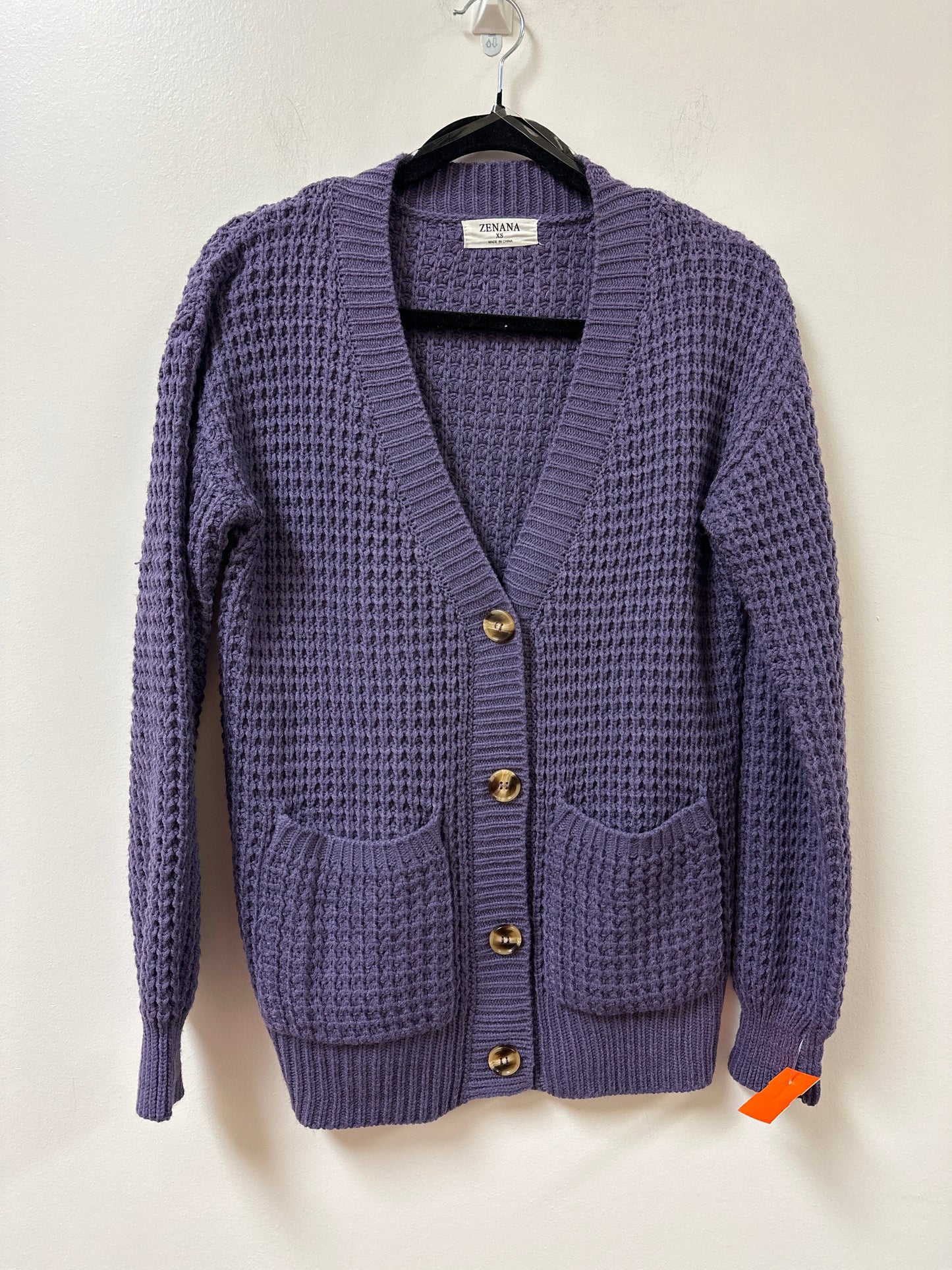 Sweater Cardigan By Zenana Outfitters In Purple, Size: Xs