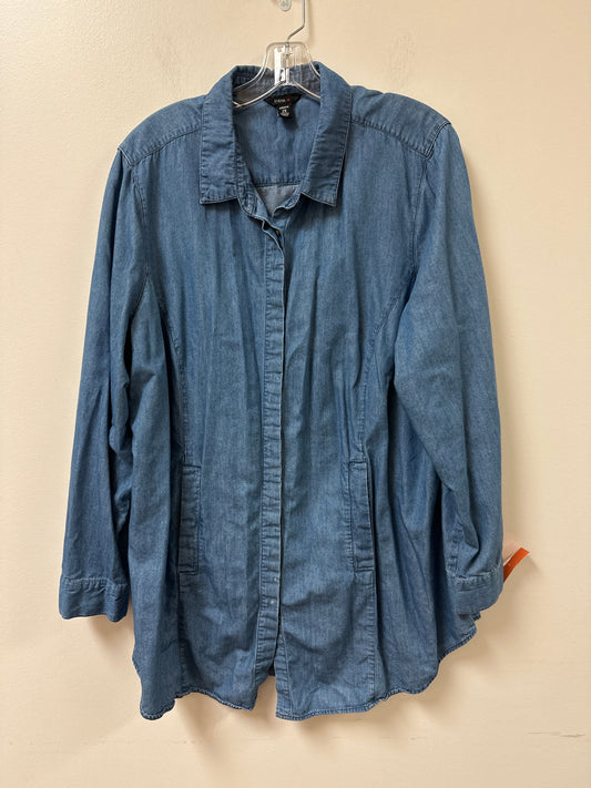 Blouse Long Sleeve By Intro In Blue Denim, Size: 2x