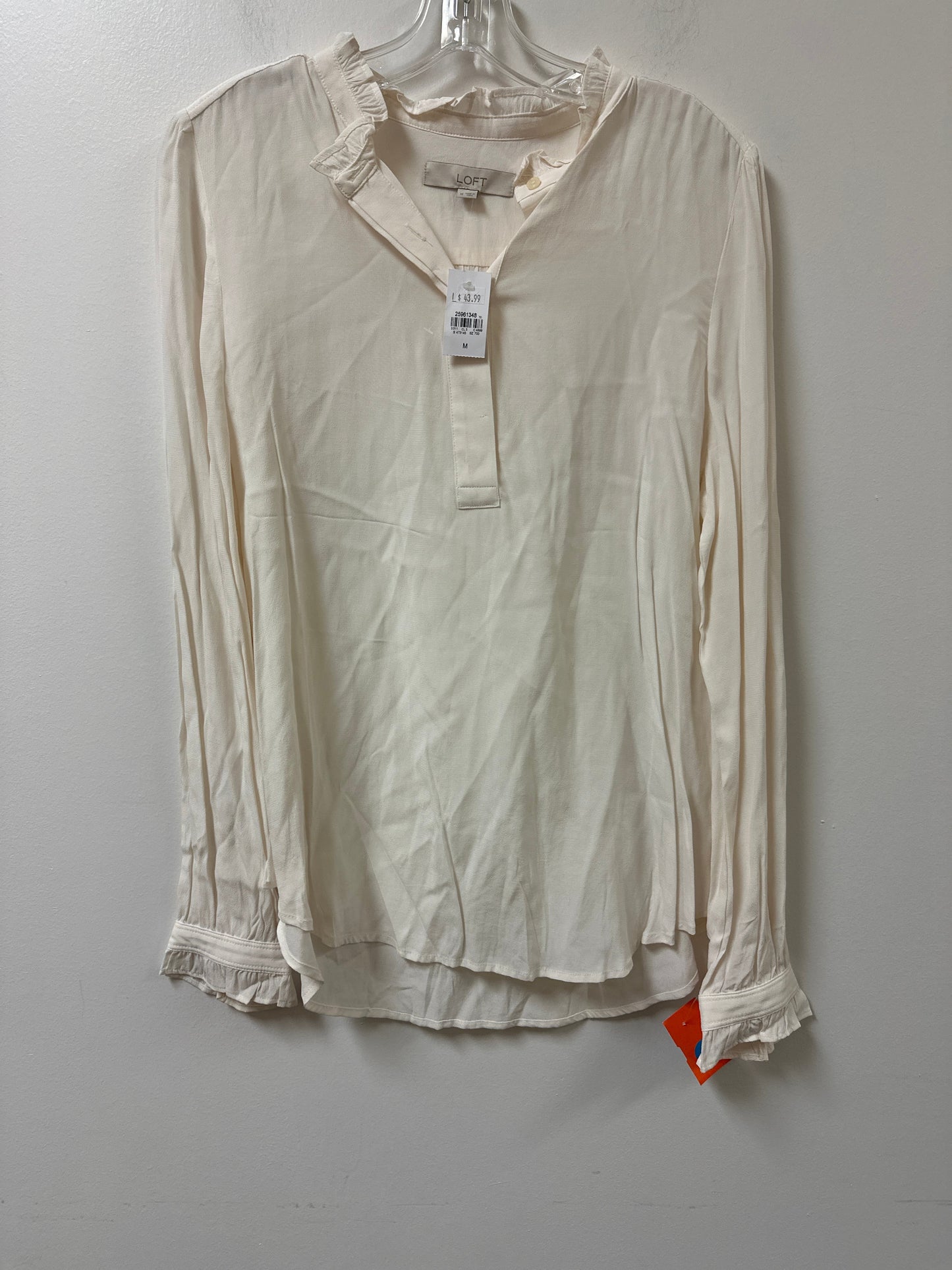 Blouse Long Sleeve By Loft In Cream, Size: M