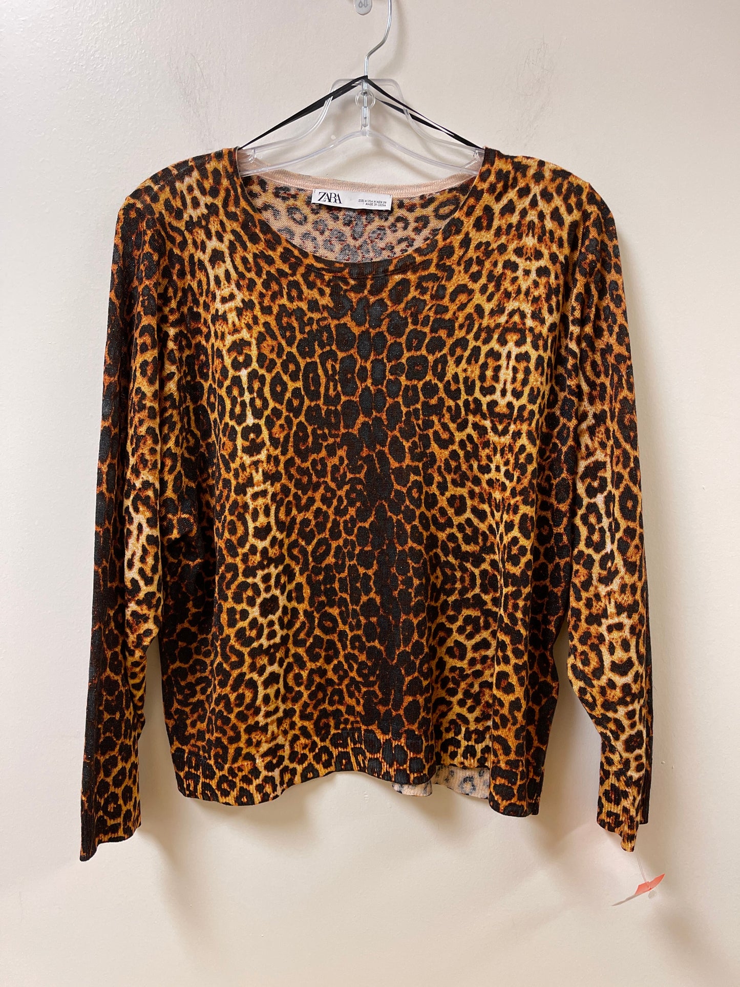 Top Long Sleeve By Zara In Animal Print, Size: M