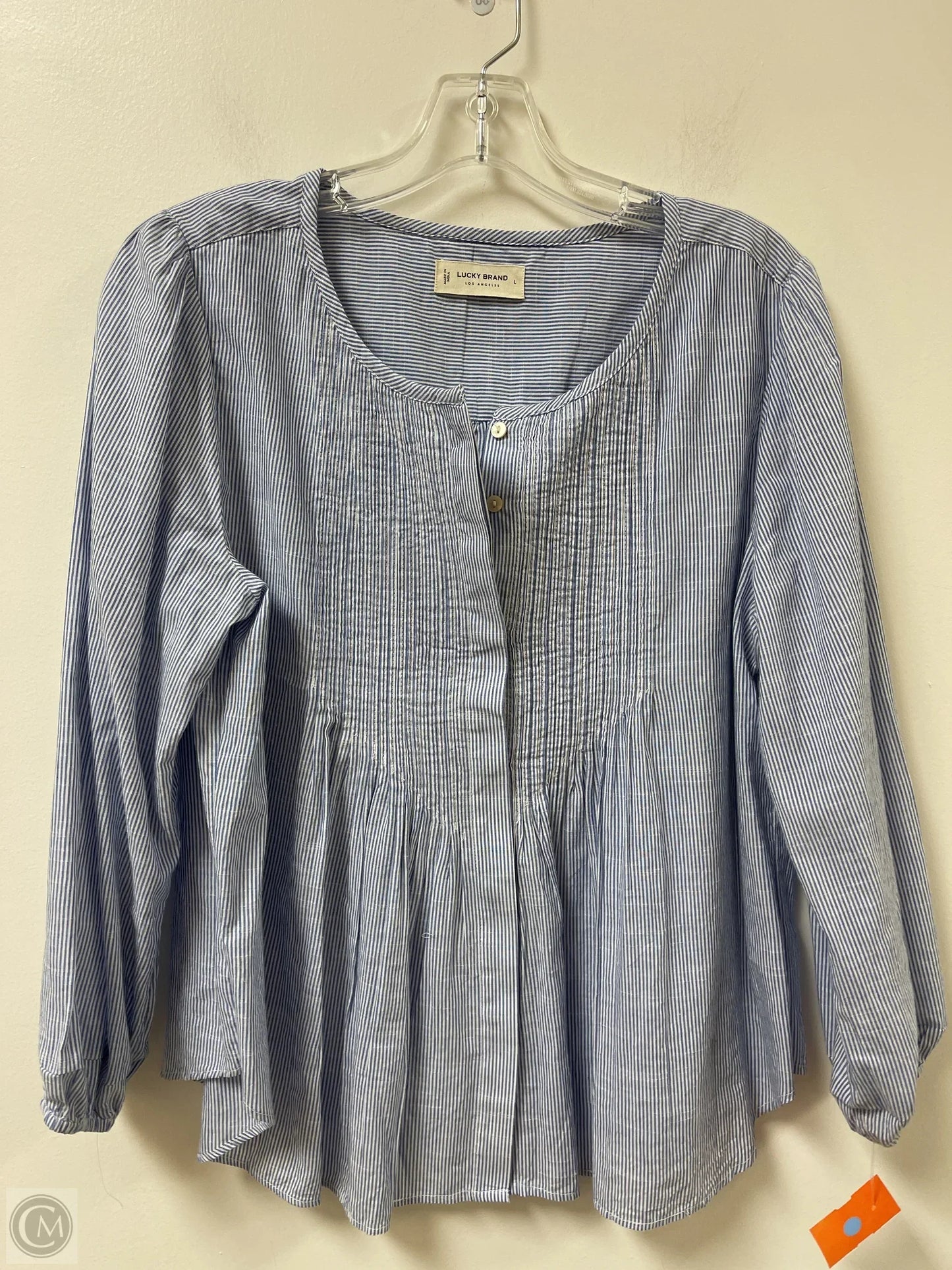 Blouse Long Sleeve By Lucky Brand In Blue, Size: L