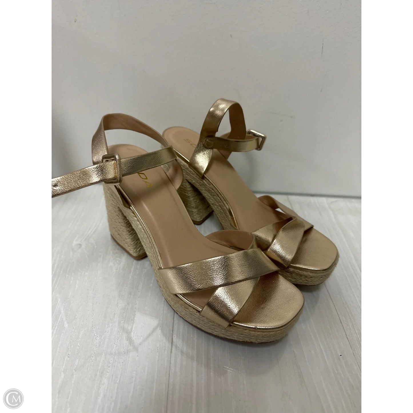 Sandals Heels Block By Soda In Gold, Size: 10