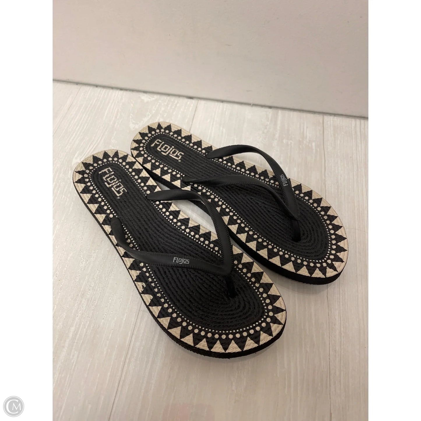 Sandals Flip Flops By Clothes Mentor In Black & Cream, Size: 10