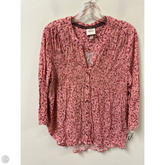 Blouse Long Sleeve By Knox Rose In Pink, Size: L