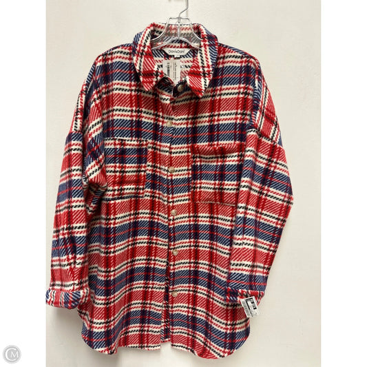 Jacket Shirt By Davi & Dani In Blue & Red & White, Size: M
