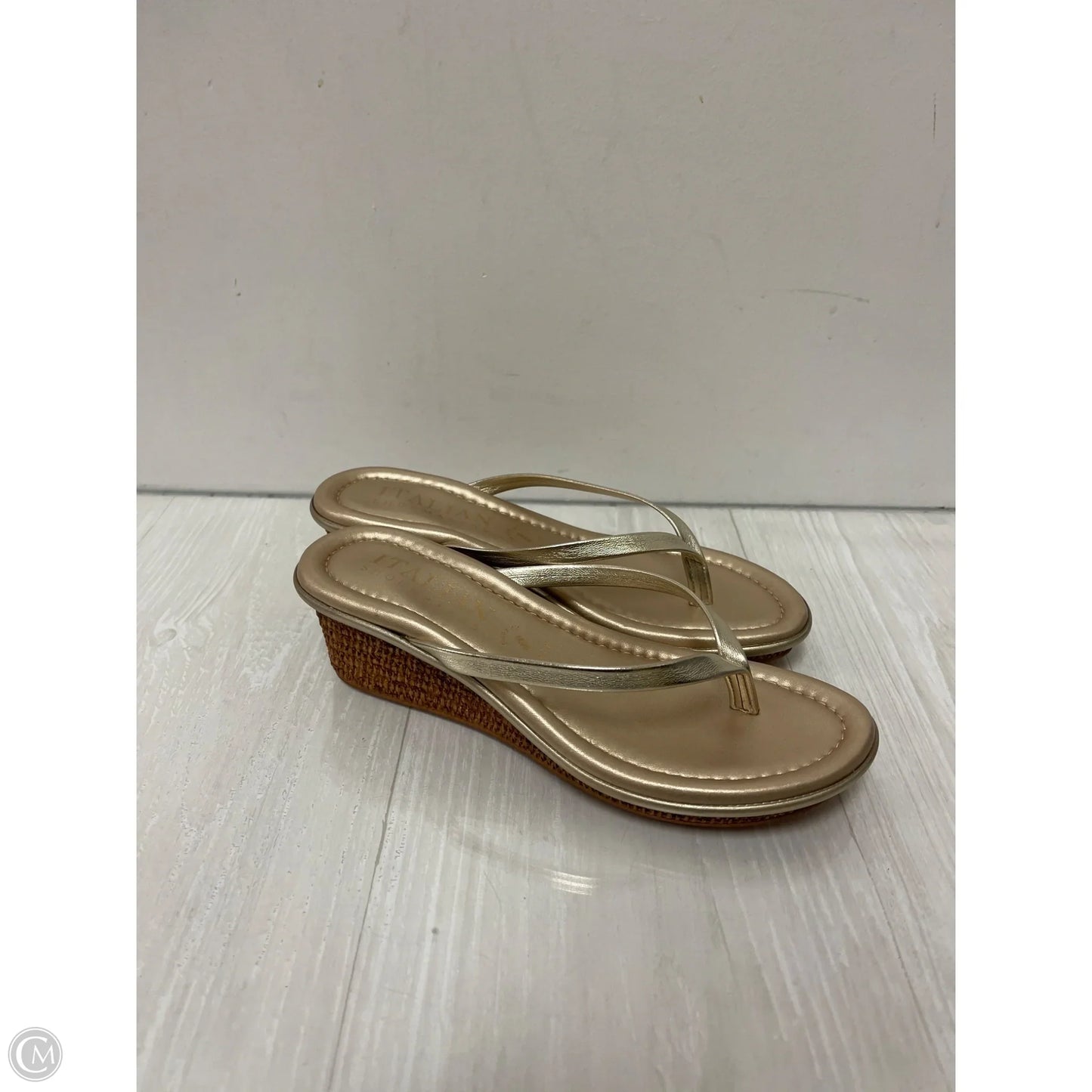 Sandals Heels Wedge By Italian Shoemakers In Gold, Size: 7.5