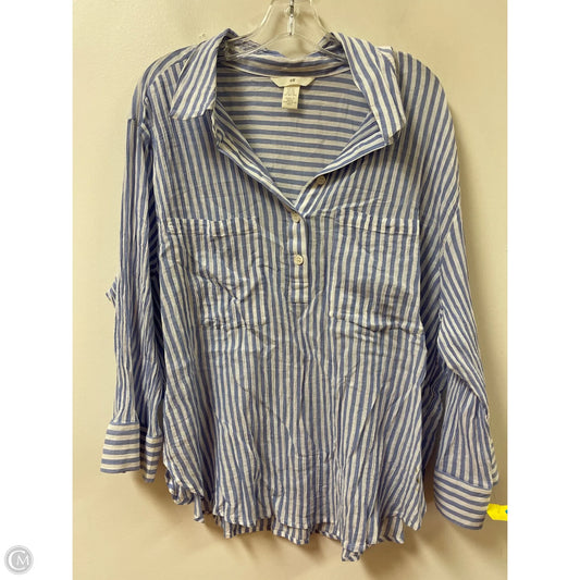 Blouse Long Sleeve By H&m In Blue & White, Size: 1x