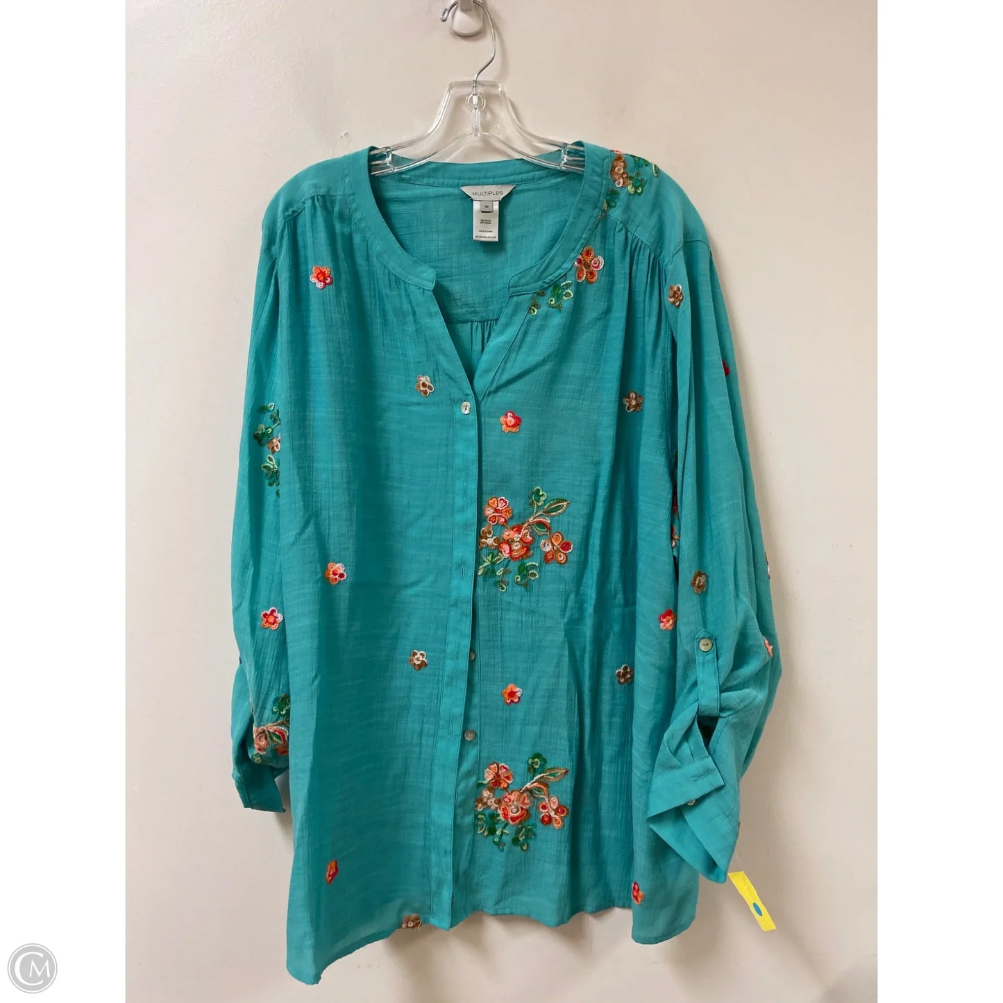 Blouse Long Sleeve By Multiples In Teal, Size: 3x