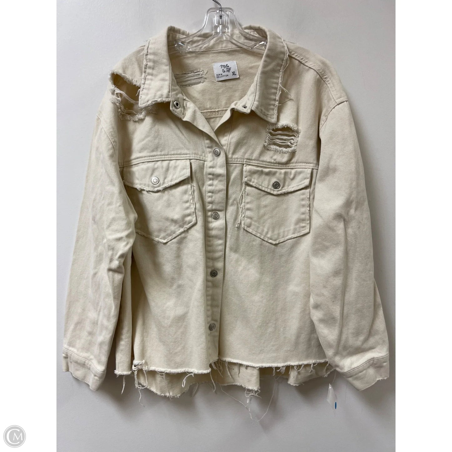 Jacket Denim By Clothes Mentor In Cream, Size: Xl