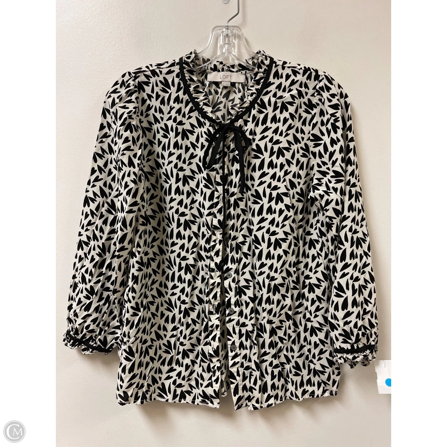 Blouse Long Sleeve By Loft In Black & Cream, Size: S
