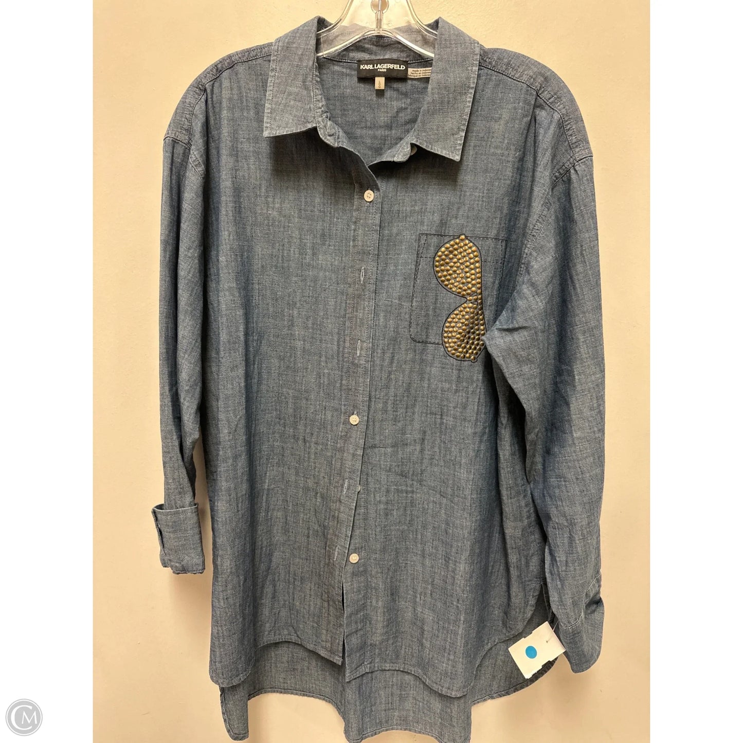 Blouse Designer By Karl Lagerfeld In Blue, Size: L