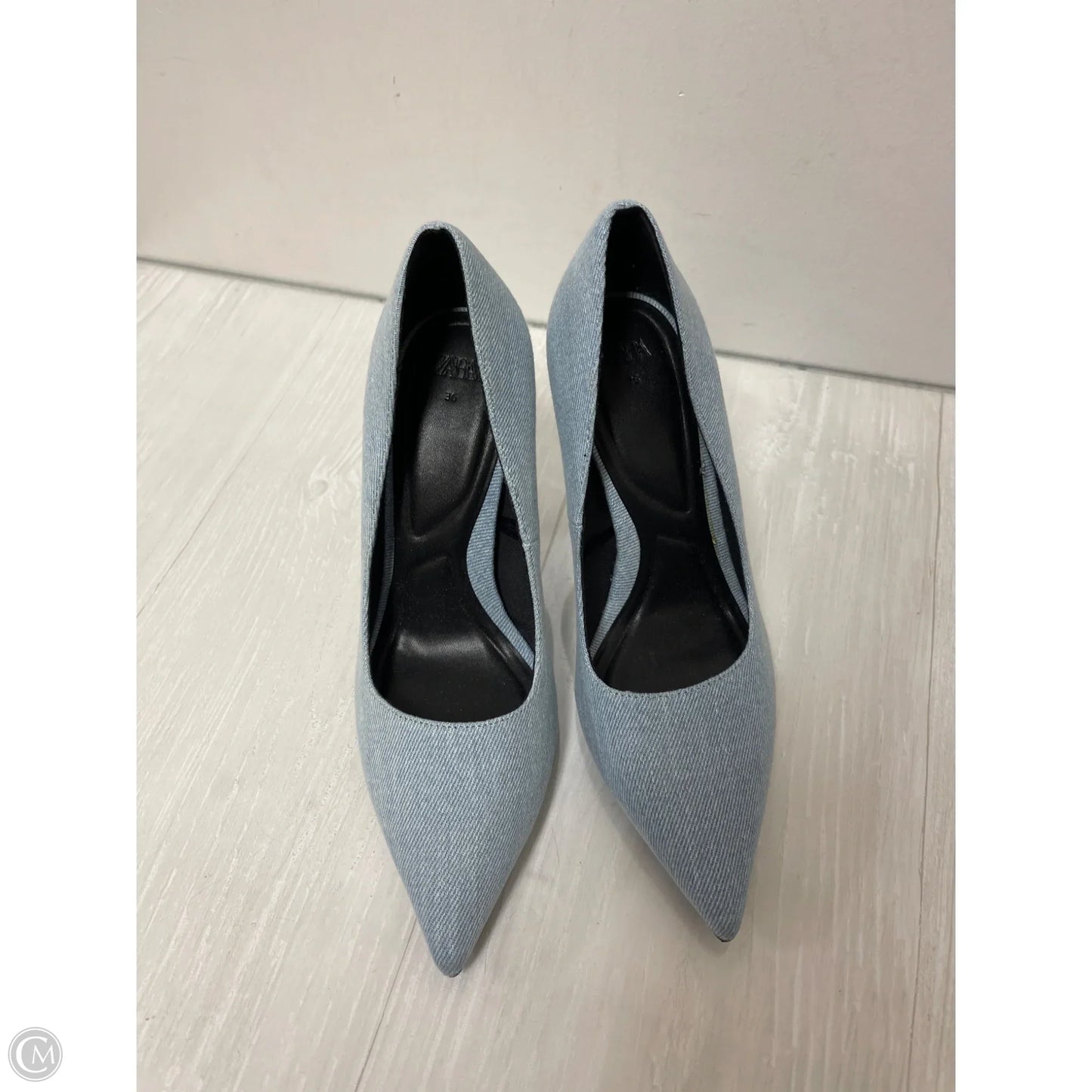 Shoes Heels Stiletto By Zara In Blue Denim, Size: 5.5