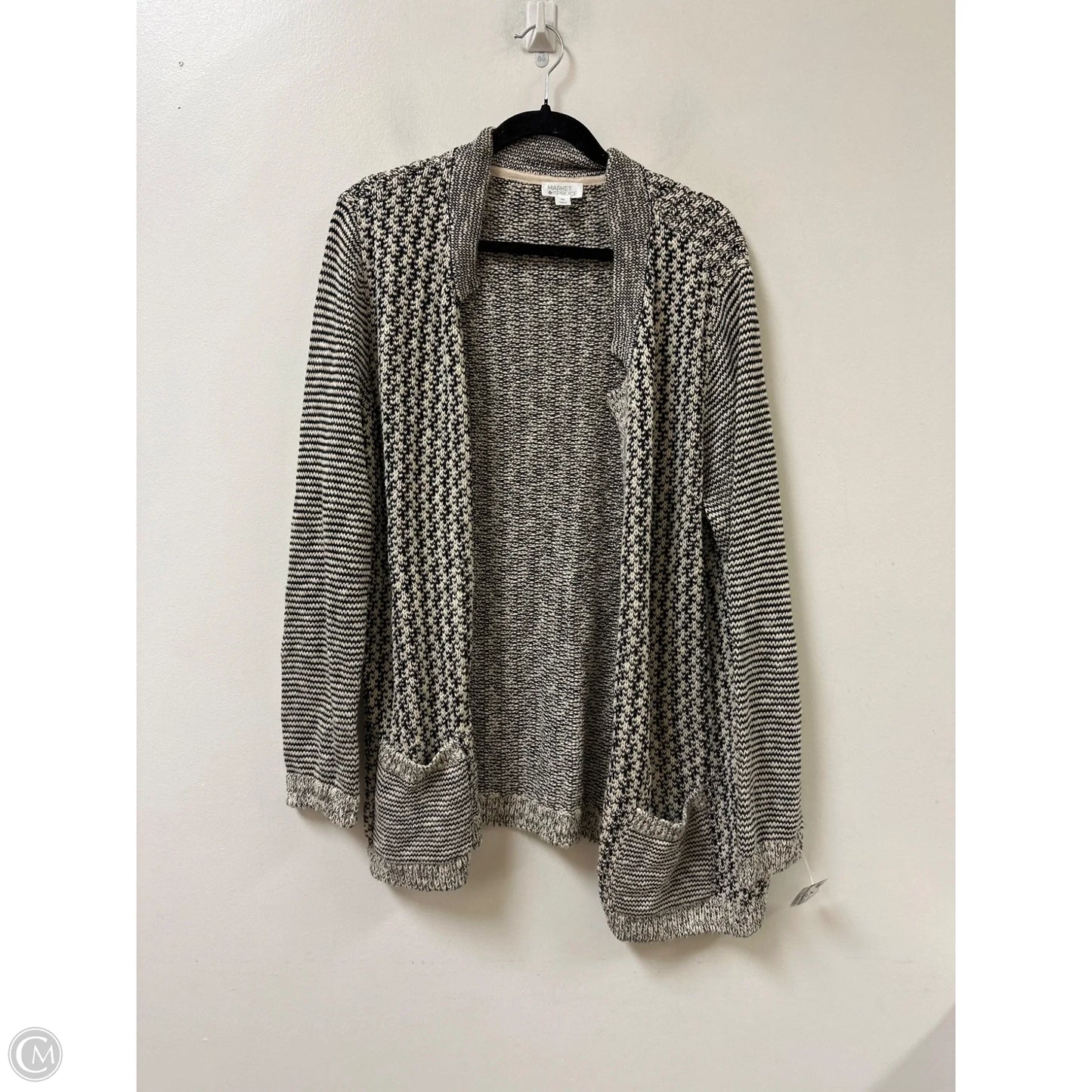 Sweater Cardigan By Market & Spruce In Black & Cream, Size: 1x