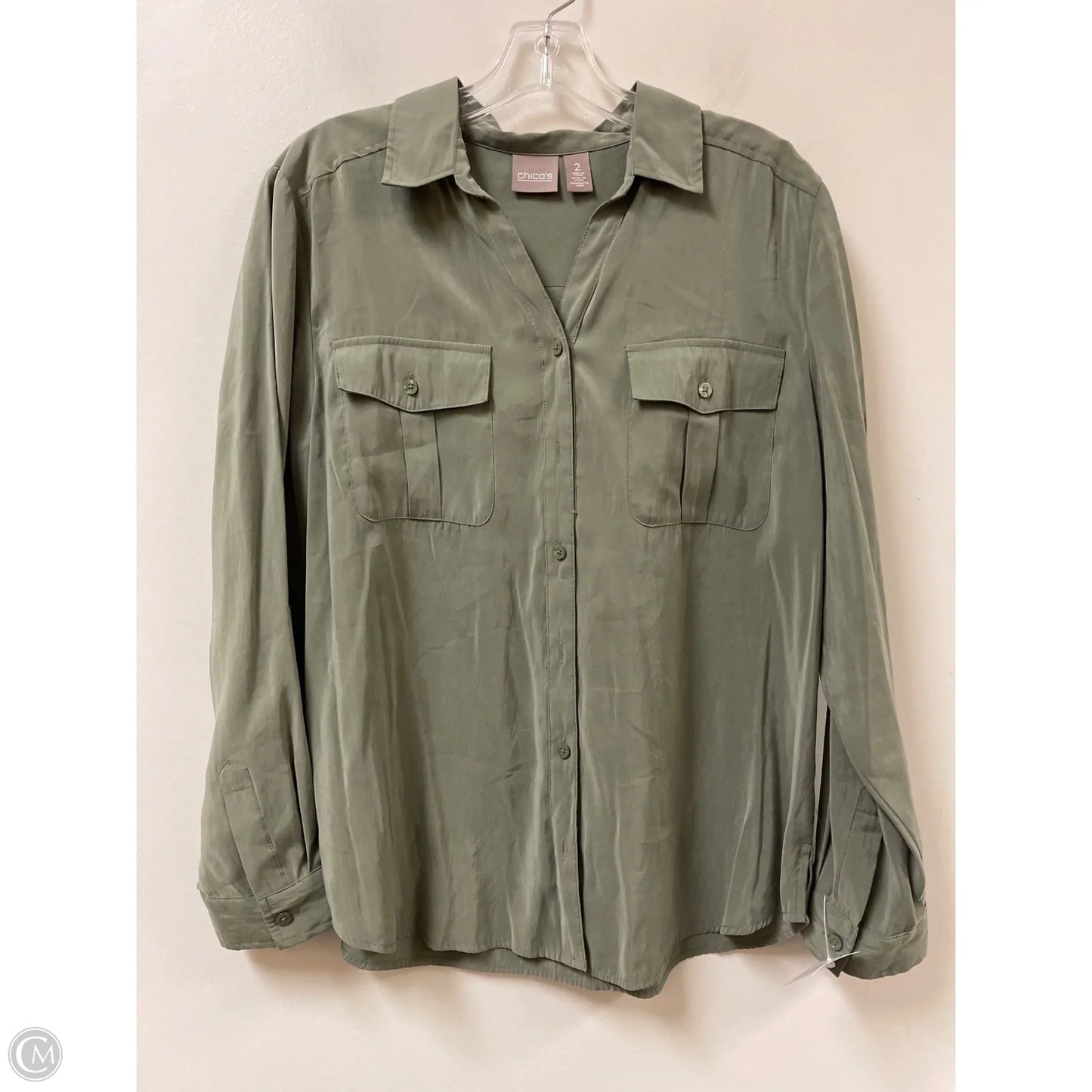 Blouse Long Sleeve By Chicos In Green, Size: L