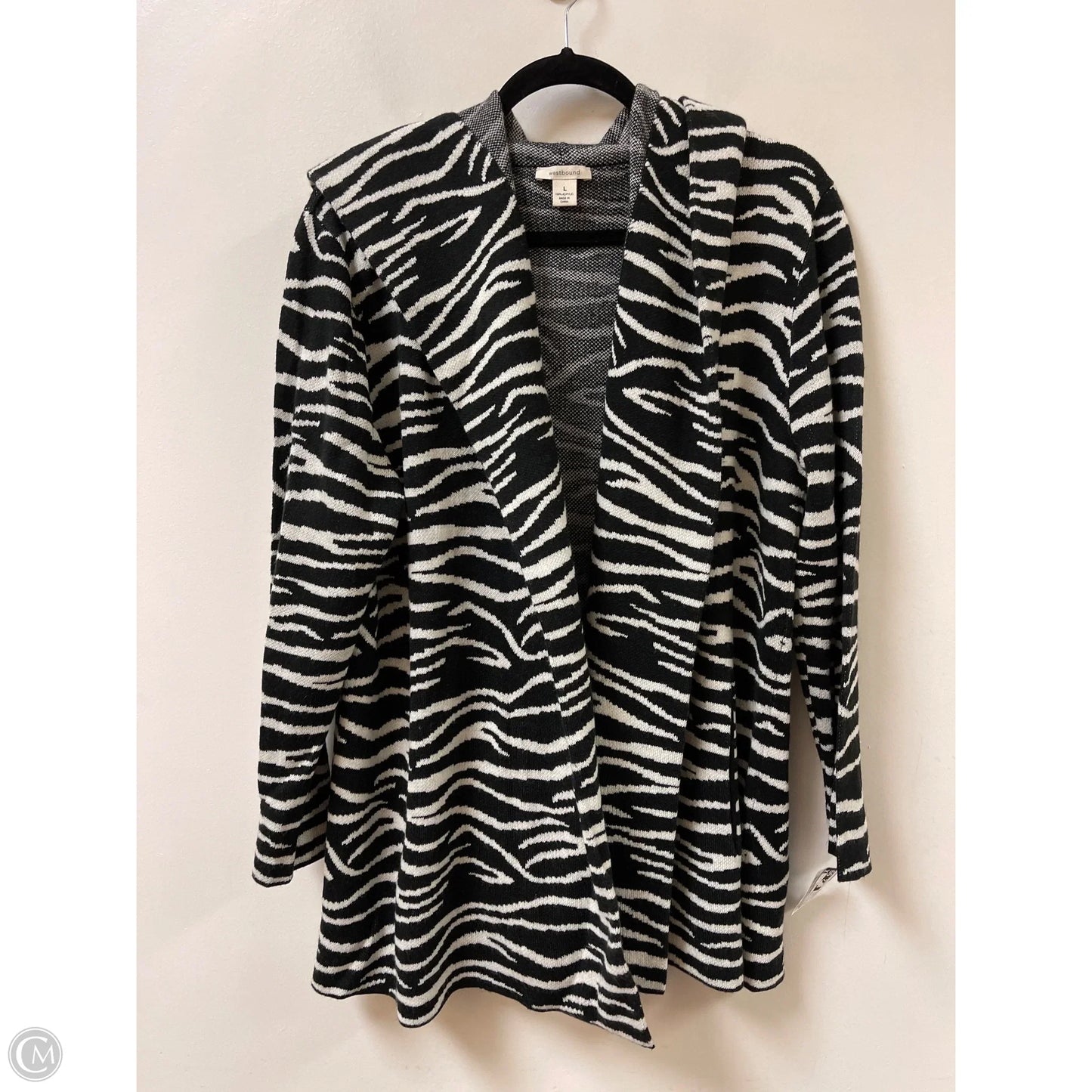 Sweater Cardigan By West Bound In Black & White, Size: L