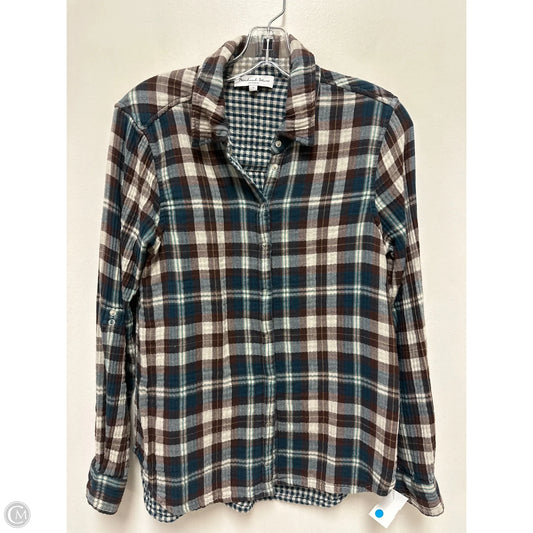 Blouse Long Sleeve By Michael Stars In Plaid Pattern, Size: S