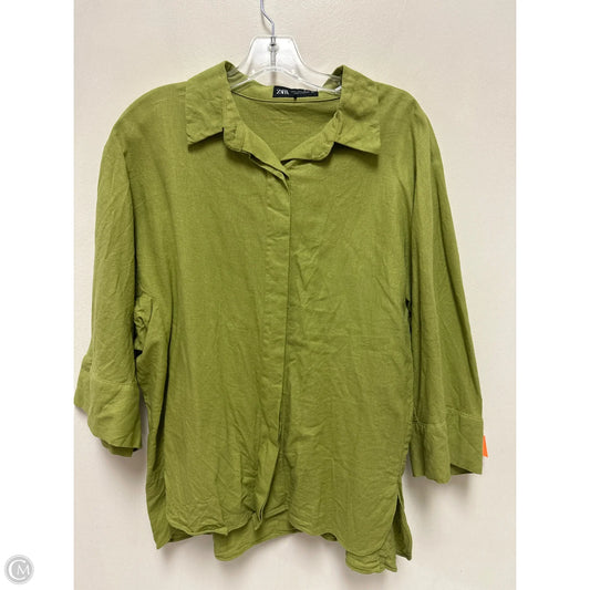 Blouse Long Sleeve By Zara In Green, Size: L