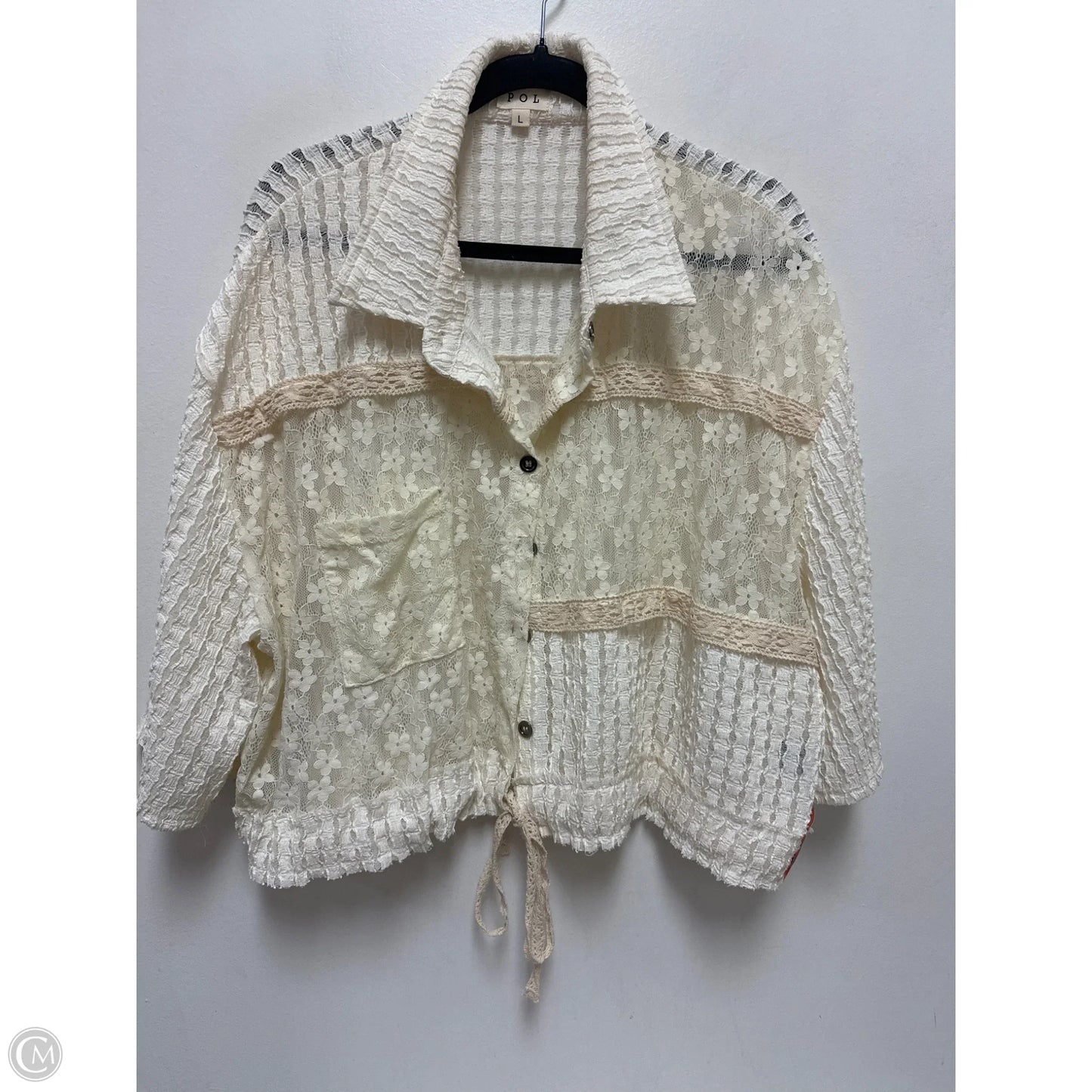 Blouse Long Sleeve By Pol In Cream, Size: L