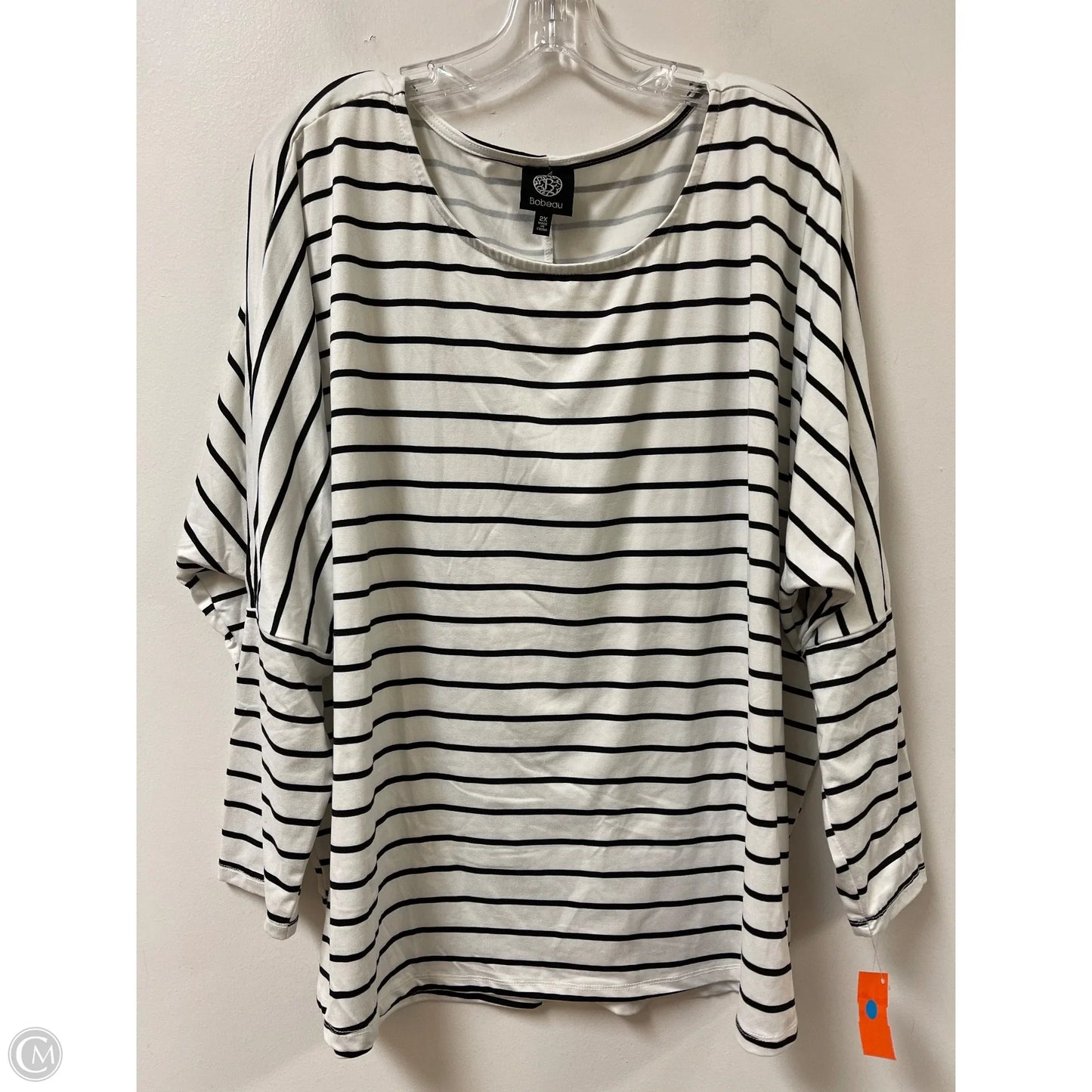 Top Long Sleeve By Bobeau In Black & White, Size: 2x