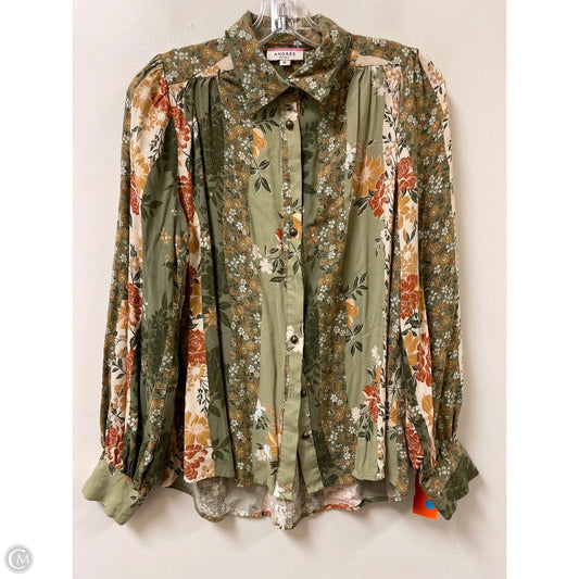 Blouse Long Sleeve By Andree By Unit In Floral Print, Size: M