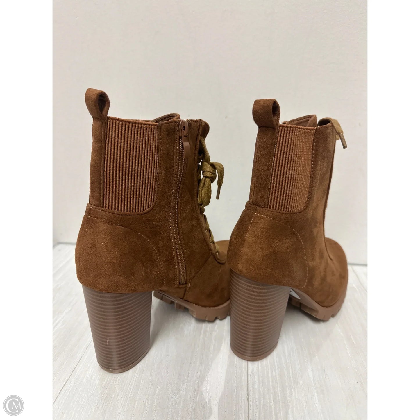 Boots Ankle Heels By Top Moda In Brown, Size: 8.5
