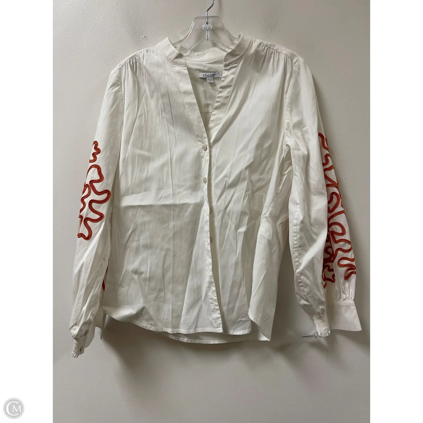 Blouse Long Sleeve By Chicos In White, Size: M