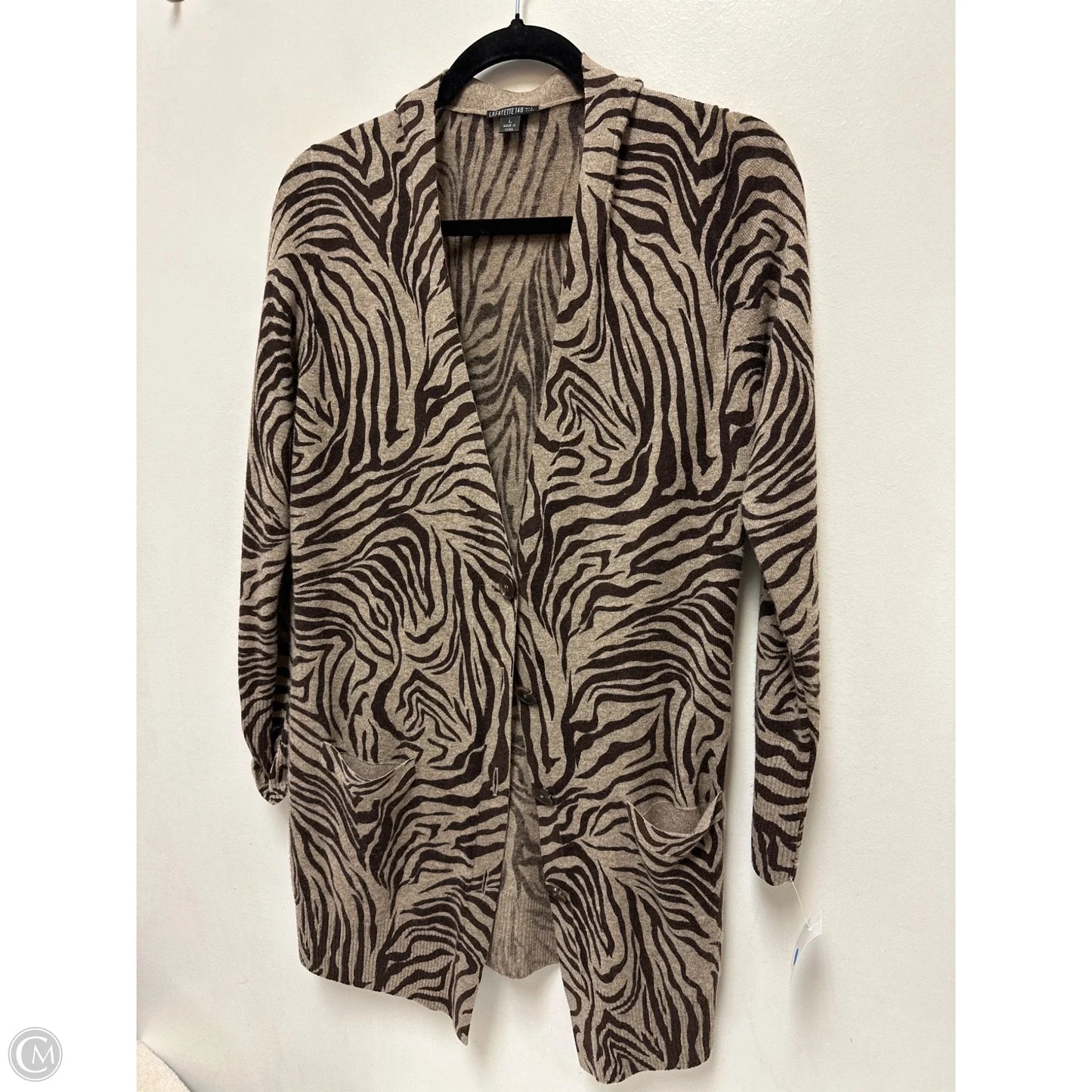 Sweater Cardigan Designer By Lafayette 148 In Brown, Size: L