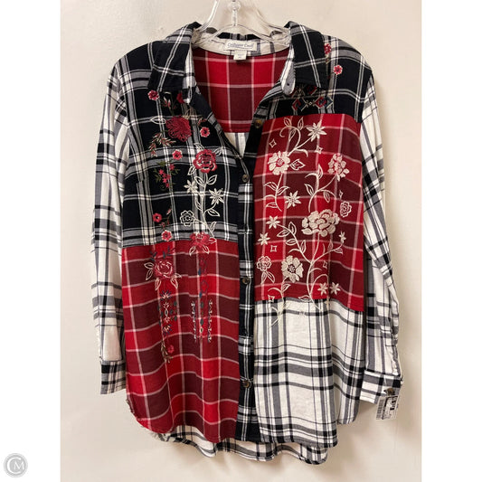 Blouse Long Sleeve By Coldwater Creek In Red & White, Size: Sp