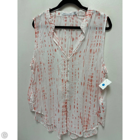 Blouse Sleeveless By Calvin Klein In Pink & White, Size: Xl