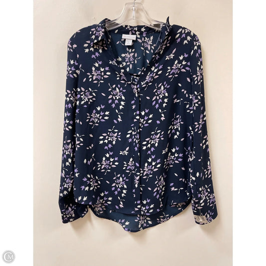 Blouse Long Sleeve By Liz Claiborne In Navy, Size: S